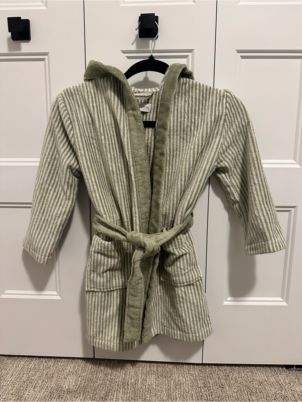 Kids Hooded Stripe Robe - Green